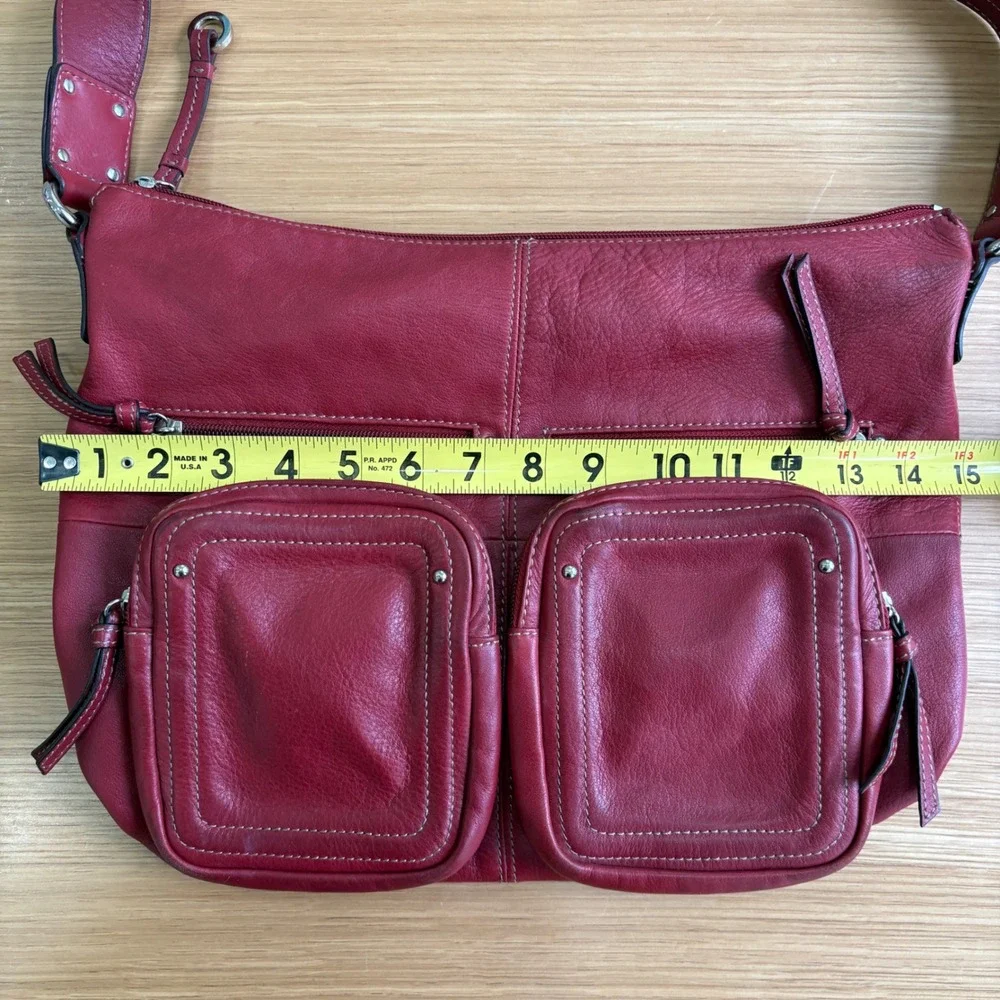 Tignanello Red Leather Shoulder Bag Multi Pocket Hobo Purse Women's 15x11